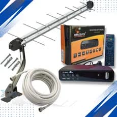 Kit conversor para TV Digital Full HD com USB + Antena log16 elementos com suporte + 8 metros cabo