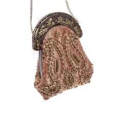 Bolsa em Tecido Bordado a Mao Chocolate com Miçangas Luxo e Elegancia Moda Feminina