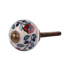 Puxador Gaveta Cerâmica Redondo Floral Fundo Branco Pintado A Mão Artesanal  Armário Móveis