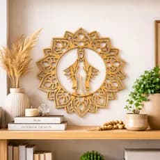 1 Mandala Santa 30 Cm MDF Cru Decorativa Parede Espaço de Oração M202