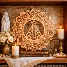 Mandala Nossa Senhora Aparecida 30cm MDF Cru Vazado Decoração Religiosa para Parede e Estante M204