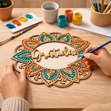 Mandala Gratidão Em MDF Cru 30cm Decoração Moderna para Parede e Estante M203