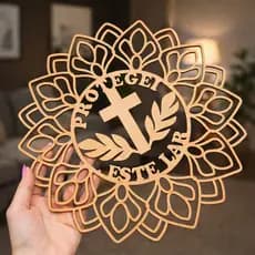 Kit 2 Mandalas Decorativas de Parede Cruz Religiosa MDF 30cm Protegei Este Lar M206