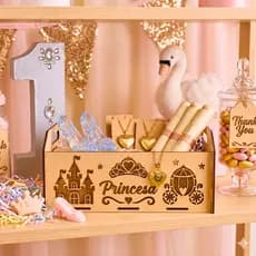 Jogo 3 Caixas MDF Princesa Castelo Vazado Decoração Festa Infantil Quarto Menina M45