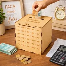 Cofre Desafio 1000 Reais em MDF Caixa Motivacional para Economizar Dinheiro M151