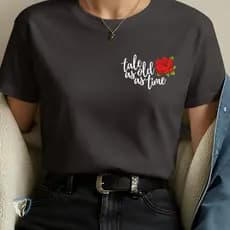T-Shirt Tale As Old As Time | A Bela e a Fera com Rosa Vermelha e Frase Icônica