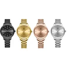 Relógios Feminino De Pulso Clássico Social Preto Prateado Dourado Rose Vanglore 3382b 36 mm