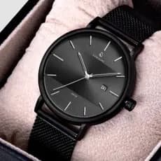 Relógio Masculino Slim Preto All Black 40mm Pulseira Mesh Aço Inox Vanglore Selecty