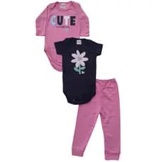 Kit 3 Peças Body curto longo e mijão Bebê  MENINA