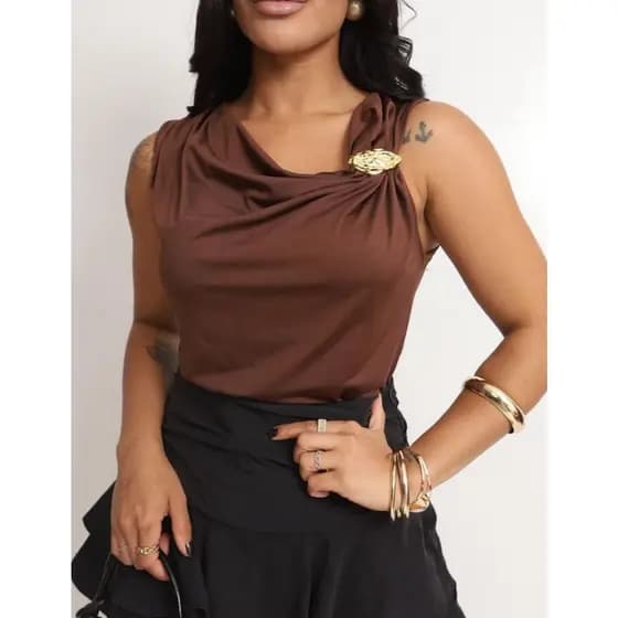 Blusa Feminina Gola Boba Drapeada Suplex Romantic Com Fivela