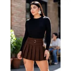 Short Saia Feminino Alfaiataria Plissado Com Com Cinto  Colegial  Cintura Alta Rodeio São João