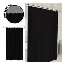 Cortina Box Em Pvc Antimofo Banheiro - Sem Visor Preta Com Ganchos