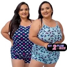 Kit 2 Baby Doll Plus Size Short Doll Conjunto Pijama Feminino Roupa de Dormir