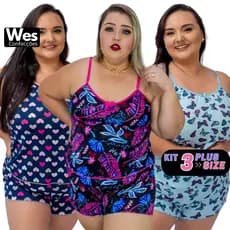 Kit 3 Baby Doll Feminino Plus Size Pijama Plus Size Malha Leve e Fria