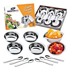Conjunto Sobremesa Kit 12 Peças Em Inox Jogo Potes e Colherinhas