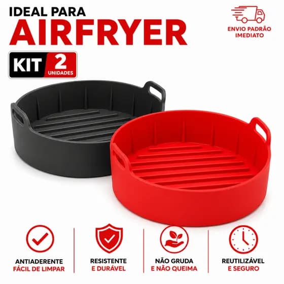 Forma De Silicone AirFryer Antiaderente Redonda 2,5 à 3,5 Litros