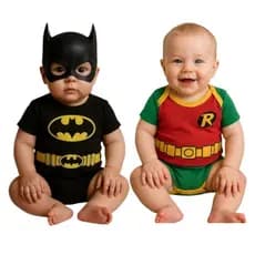 Body Bebê Batman e Robin | Fantasia Super-Heróis 3 a 12 Meses