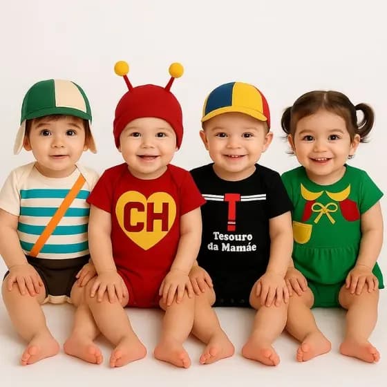 Fantasia Turma do Chaves bebê Chiquinha Chaves e Chapolim body temático