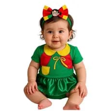 Fantasia Chiquinha bebê menina body temático Turma do Chaves
