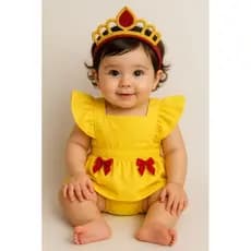 Romper Bela com laço ou coroa tiara mesversário bebê menina princesa