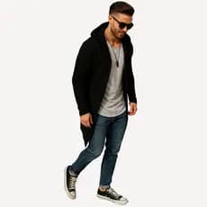 Blusa Moletom de Frio Masculina Oversized Swag Longline Capuz Ziper