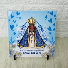 Azulejo quadro Nossa Senhora Aparecida margaridas decoração proteção Mãe
