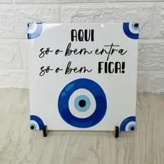 Azulejo cerâmica quadro 20x20cm olho grego proteção lar bem fica