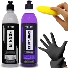 Kit Limpeza Automotiva Vonixx Restaurax Intense 500ml Revitalizador Plástico Painel Carro Moto Proteção UV