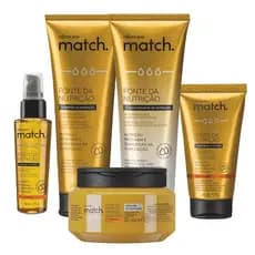 Fonte da Nutrição: Fios grossos: shampoo, condicionador, máscara, creme de pentear e óleo capilar; fios finos: máscara, creme de pentear e óleo capilar.