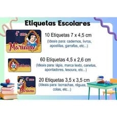 ETIQUETA ESCOLAR  ADESIVA - BRANCA DE NEVE 1 - CADERNOS, LÁPIS, CANETAS, APONTADOR, RÉGUA, BORRACHAS