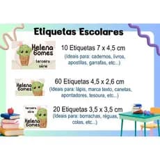 ETIQUETA ESCOLAR  ADESIVA - CACTO - CADERNO, LÁPIS, CANETA, APONTADOR, LIVROS, RÉGUA, COLA, TESOURA