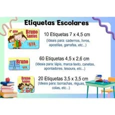 ETIQUETA ESCOLAR  ADESIVA - DPA -  CADERNO, LÁPIS, CANETAS, APONTADOR, LIVROS, RÉGUA, COLA, MARCADOR