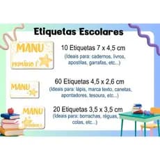 ETIQUETA ESCOLAR  ADESIVA - ESTRELINHA -  CADERNO, LÁPIS, CANETAS, APONTADOR, LIVROS, COLA, MARCADOR