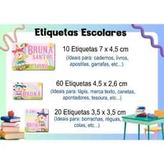 ETIQUETA ESCOLAR  ADESIVA - CIRCO MENINA - CADERNOS, LÁPIS, CANETAS, APONTADOR, LIVROS, RÉGUA, COLAS