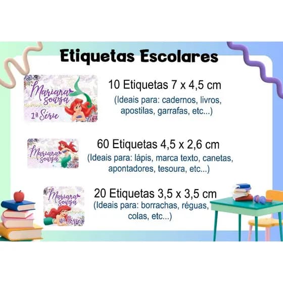 ETIQUETA ESCOLAR  ADESIVA - ARIEL 2  - CADERNOS, LÁPIS, CANETAS, APONTADOR, LIVROS, RÉGUAS, MARCADOR