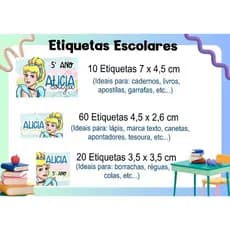 ETIQUETA ESCOLAR  ADESIVA - CINDERELA  - CADERNO, LÁPIS, CANETAS, APONTADOR, LIVROS, RÉGUA, MARCADOR