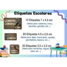 ETIQUETA ESCOLAR  ADESIVA - DINOSSAURO 3 - CADERNOS, LÁPIS, CANETAS, APONTADOR, LIVROS, RÉGUA, COLAS