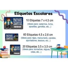 ETIQUETA ESCOLAR  ADESIVA - AUTHENTIC GAMES  - CADERNO, LÁPIS, CANETA, APONTADOR, LIVROS, RÉGUA,COLA