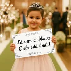 Plaquinha de Casamento Lá Vem a Noiva Decorativa Para Entrada de Noiva Pajem Daminha