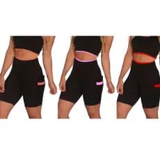 Kit 3 Short Feminino Fitness Academia com Bolso de Tela Porta Celular | B004