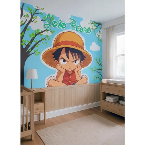 Papel de Parede One Piece Luffy Chibbi + Nome personalizado para Quarto m²