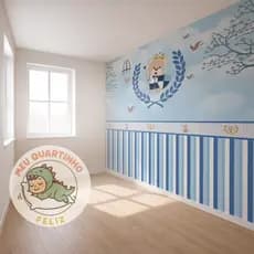 Papel de Parede Tema Bebê Ursinho Principe para quarto de menino + Nome  M² parede total