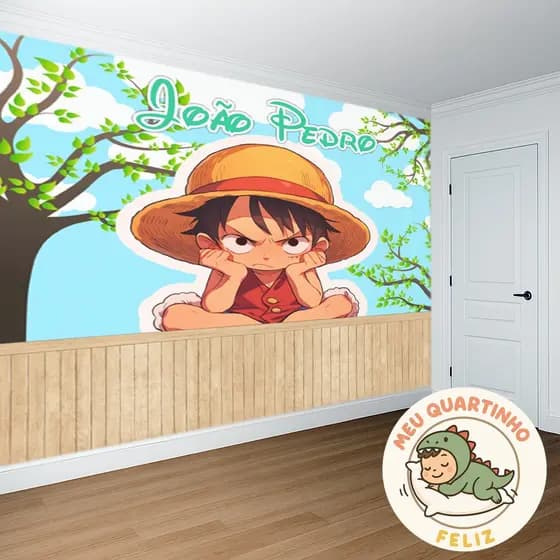 Papel de Parede Infantil Tema One Piece Pirata Anime Luffy Quarto menino sob medida para quarto