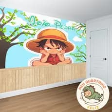 Papel de Parede Infantil Tema One Piece Pirata Anime Luffy Quarto menino sob medida para quarto