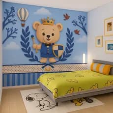 Papel de Parede Infantil Bebê Urso Príncipe Azul 3D Personalizado Quarto de Menino COM NOME HCD