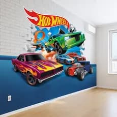 Papel de Parede Tema Carros Hot Wheels  para quarto de menino + Nome  M² parede total
