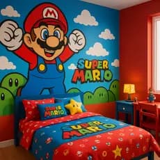 Papel de Parede Super Mario para Quarto de Menino Infantil + Nome Personalizado