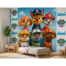 Papel de Parede Patrulha Canina 3D Color  para quarto de menino + Nome  M² parede total
