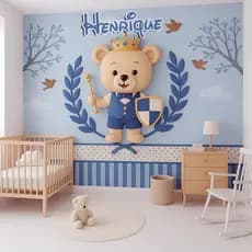 Papel de Parede Para Quarto de Bebê Ursinho Baby 3D + Faixa + Nome Personalizado m² Auto Colante