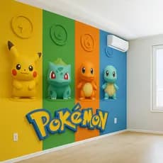 Papel de Parede Tema Pokémon 3D escolha sua medida + Nome  M² parede total